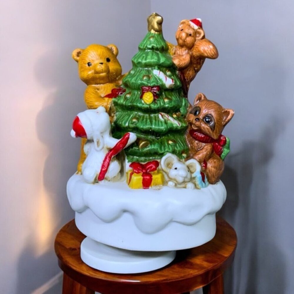 Vintage Music Box Forest Friends Rotating Figurine By Christmas Around The World - Picture 16 of 16